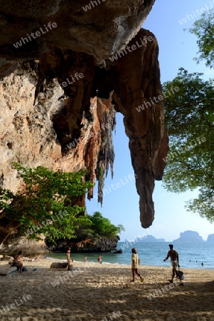 The Hat Phra Nang Beach at Railay near Ao Nang outside of the City of Krabi on the Andaman Sea in the south of Thailand. 