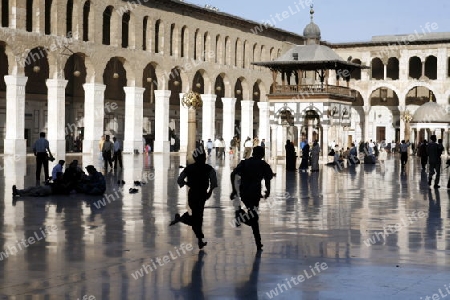 Asien, Naher Osten, Syrien, Damaskus,   Der Innenhof der  Omaijad Moschee im Souq und Altstadt von Damaskus in der Hauptstadt von Syrien. 