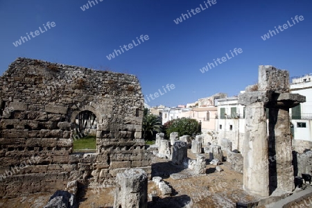 the apollo Temple in the old town of Siracusa in Sicily in south Italy in Europe.