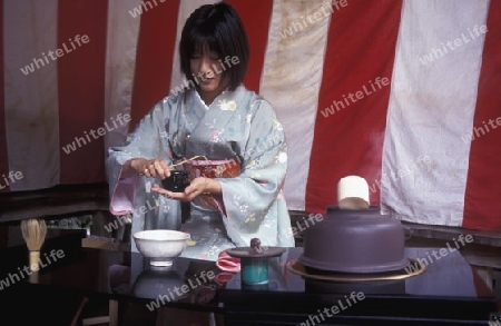 a tea ceremony in a traditional teahouse in the City centre of Tokyo in Japan in Asia,



