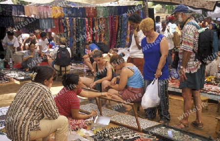 the Market in the Village of Anjuan in the province of Goa in India.