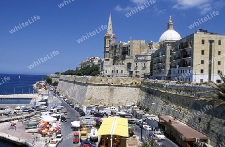 The centre of the Old Town of the city of Valletta on the Island of Malta in the Mediterranean Sea in Europe.
