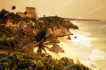 
Die Inka Ruinenstadt von Tulum an der Karibik in der Provinz Quintana Roo in Mexiko. 






