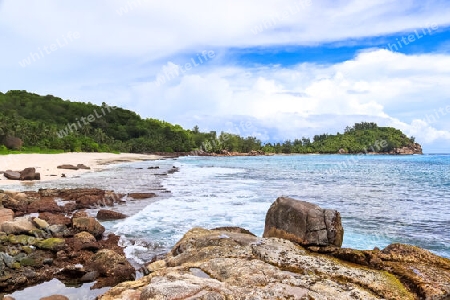 Sunny day beach view on the paradise islands Seychelles.