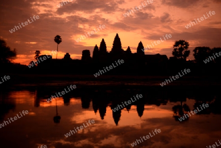 The Angkor Wat in the Temple City of Angkor near the City of Siem Riep in the west of Cambodia.