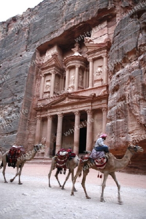 The Al Khazneh Treasury in the Temple city of Petra in Jordan in the middle east.