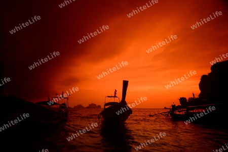 The Hat Tom Sai Beach at Railay near Ao Nang outside of the City of Krabi on the Andaman Sea in the south of Thailand. 