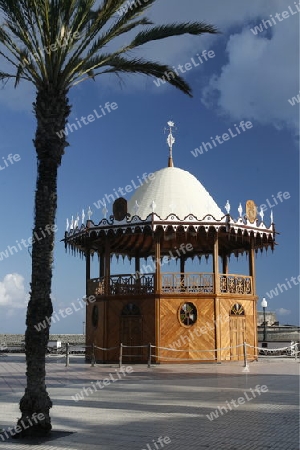 The promenade of the old town of the City of Arrecife on the Island of Lanzarote on the Canary Islands of Spain in the Atlantic Ocean. on the Island of Lanzarote on the Canary Islands of Spain in the Atlantic Ocean.
