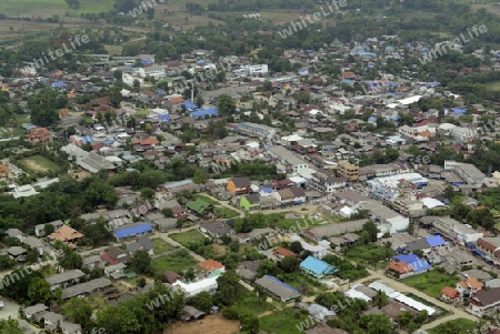 Die Landschaft in der Bergregion von Pai im norden von Thailand in Suedostasien.