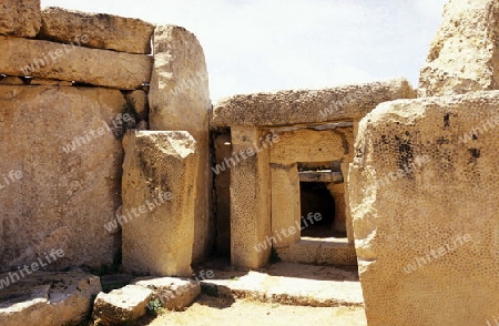 The Ruin of the Hagar Qim Temple in the south of Malta in Europe.