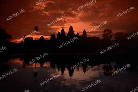 The Angkor Wat in the Temple City of Angkor near the City of Siem Riep in the west of Cambodia.