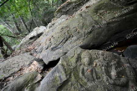 The Tempel Ruin of  Kbal Spean 50 Km northeast of in the Temple City of Angkor near the City of Siem Riep in the west of Cambodia.