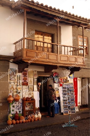 a Shop at the Market in the Village of Teror in the Mountains of central Gran Canay on the Canary Island of Spain in the Atlantic ocean.