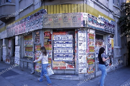 a corner with promotions in the city centre of Varna on the Blacksea in Bulgaria in east Europe.