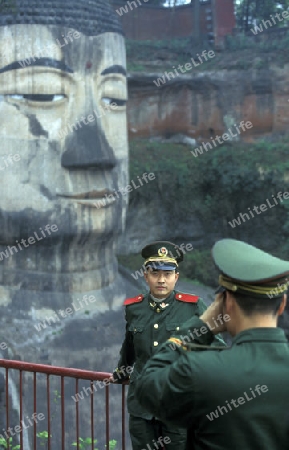 the big Buddha near the city of Leshan in the provinz Sichuan in China in eastasia.