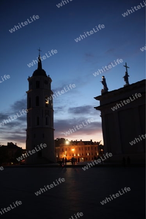 The old Town of the City Vilnius with the clocktower and the Johanneschurch  in the Baltic State of Lithuania,  