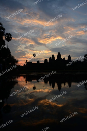 The Angkor Wat in the Temple City of Angkor near the City of Siem Riep in the west of Cambodia.