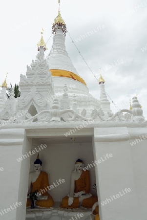 Der Tempel Wat Phra That Doi Kong Mu ueber dem Dorf Mae Hong Son im norden von Thailand in Suedostasien.