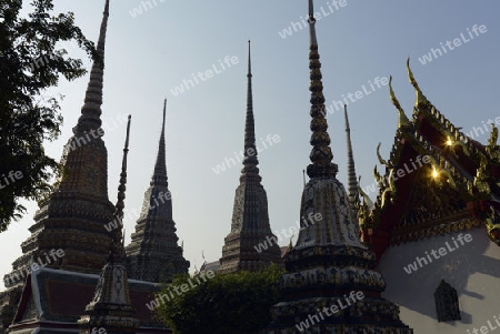 Die Tempelanlage des Wat Pho in der Hauptstadt Bangkok von Thailand in Suedostasien.