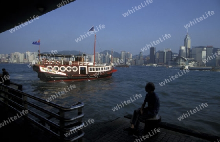 a traditional Boat in the harbour of Kowloon in Hong Kong in the south of China in Asia.