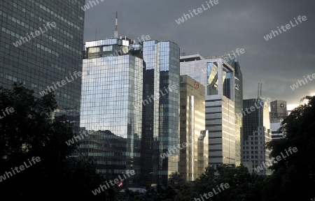 the skyline of the city centre of Jakarta in Indonesia in Southeastasia.