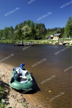 Kanu Fahren auf den Fluss Gauja in Sigulad oestlich von Riga der Hauptstadt von Lettland im Baltikum in Osteuropa.  