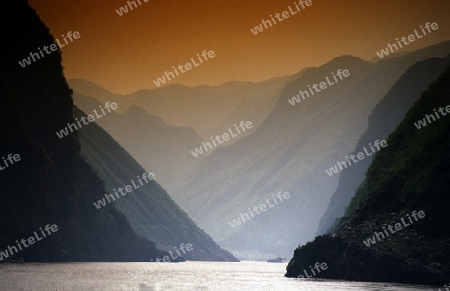 the landscape of the yangzee river in the three gorges valley up of the three gorges dam projecz in the province of hubei in china.