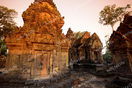 The Tempel Ruin of  Banteay Srei about 32 Km north of the Temple City of Angkor near the City of Siem Riep in the west of Cambodia.