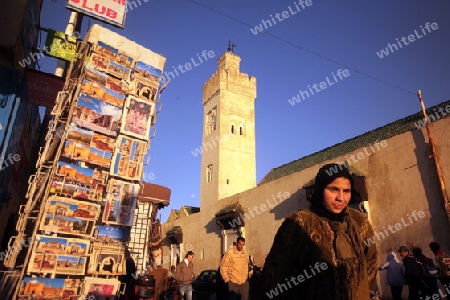 a shop in the Marketroad in the Medina of old City in the historical Town of Fes in Morocco in north Africa.