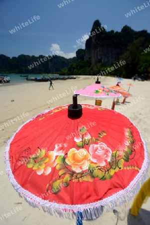 The Hat Railay Leh Beach at Railay near Ao Nang outside of the City of Krabi on the Andaman Sea in the south of Thailand. 