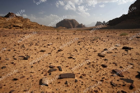 The Landscape of the Wadi Rum Desert in Jordan in the middle east.