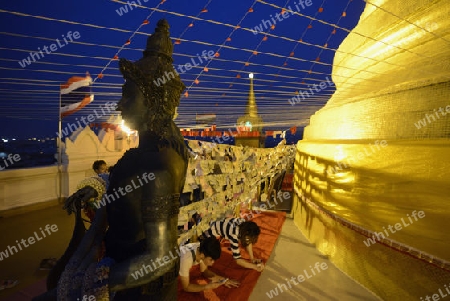 Die Tempelanlage des Goldenen Berg in der Hauptstadt Bangkok von Thailand in Suedostasien.