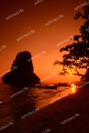 The Hat Phra Nang Beach at Railay near Ao Nang outside of the City of Krabi on the Andaman Sea in the south of Thailand. 