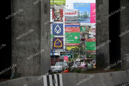 A road with promotions near the Don Muang Airport in Bangkok of Thailand in Southeastasia.. 