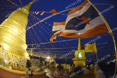 Die Tempelanlage des Goldenen Berg in der Hauptstadt Bangkok von Thailand in Suedostasien.