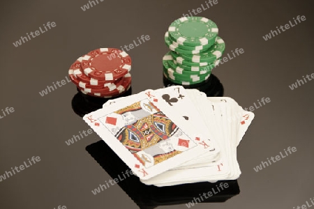 poker cards with many chips