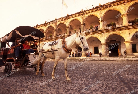 the main square in the old town in the city of Antigua in Guatemala in central America.   