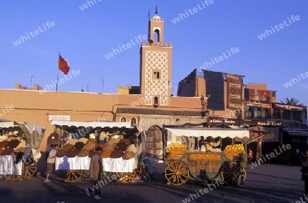 The Old Town near the Djemma del Fna Square in the old town of Marrakesh in Morocco in North Africa.
