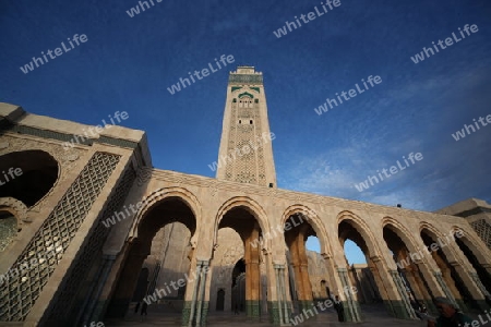 The Hassan 2 Mosque in the City of Casablanca in Morocco , North Africa.