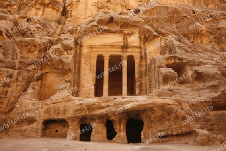 The Treasury of the little Petra in the Temple city of Petra in Jordan in the middle east.