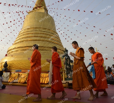 Die Tempelanlage des Goldenen Berg in der Hauptstadt Bangkok von Thailand in Suedostasien.