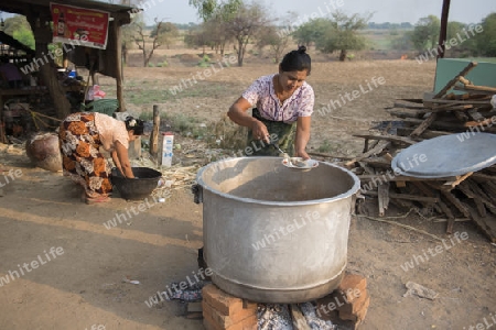 a soup Restaurant near the Town of Myingyan southwest of Mandalay in Myanmar in Southeastasia.