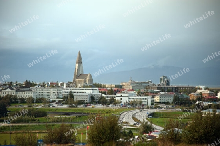 Perlan, Blick auf Reykjavik, im Mittelpunkt die Hallgrimskirkja