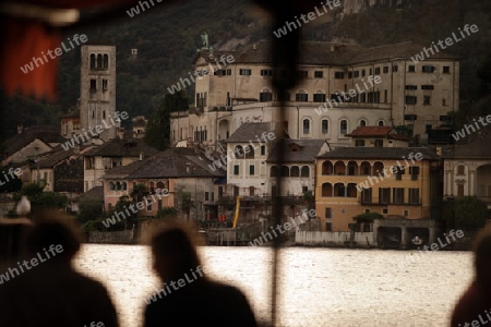 The Isla San Giulio in the Ortasee outside of the Fishingvillage of Orta on the Lake Orta in the Lombardia  in north Italy. 