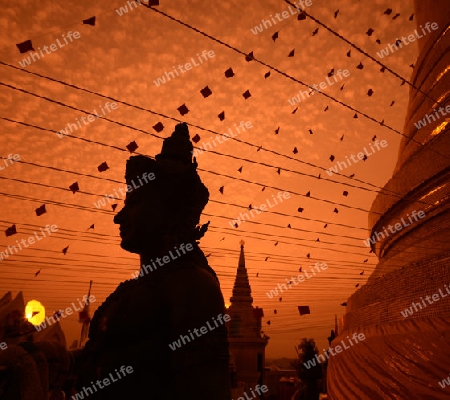 Die Tempelanlage des Goldenen Berg in der Hauptstadt Bangkok von Thailand in Suedostasien.