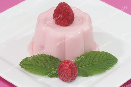 Himbeerpudding mit frischer Himbeerfrucht im Detail