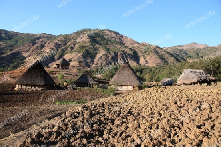 Die Berglandschaft beim Bergdorf Maubisse suedlich von Dili in Ost Timor auf der in zwei getrennten Insel Timor in Asien.  