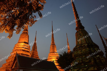 Die Tempelanlage des Wat Pho in der Hauptstadt Bangkok von Thailand in Suedostasien.