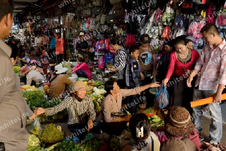 The Market in the old City of Siem Riep neat the Ankro Wat Temples in the west of Cambodia.