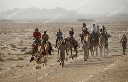 The Landscape of the Wadi Rum Desert in Jordan in the middle east.